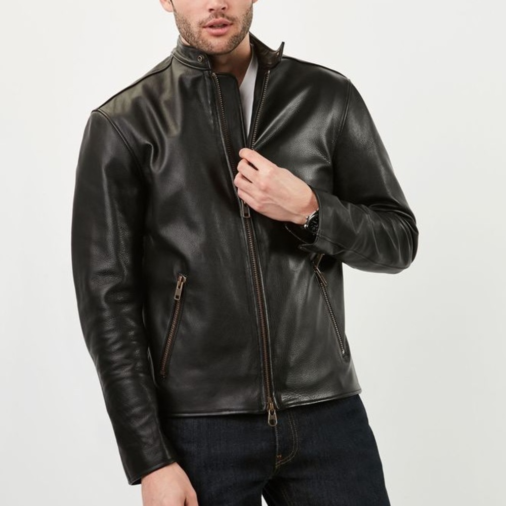 Roots Mens Keith Black Leather Jacket Size S